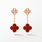Magic Alhambra Carnelian 2 Motifs Drop Earrings