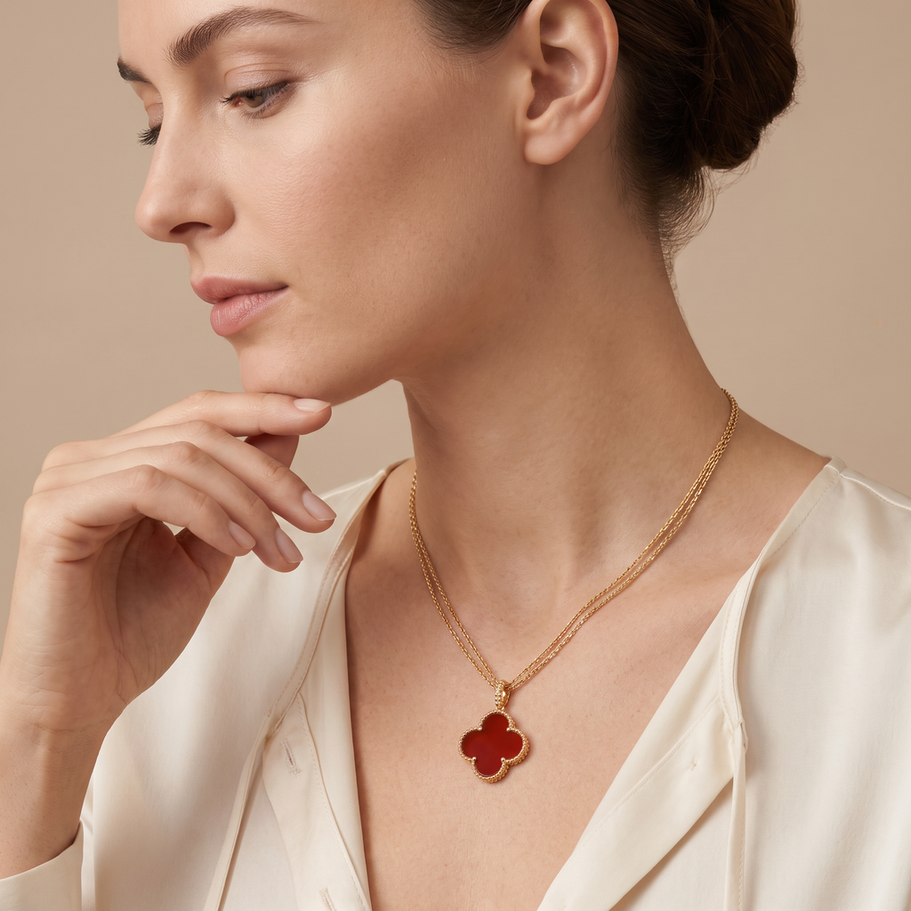 Magic Alhambra Carnelian Clover 1 Motif Necklace
