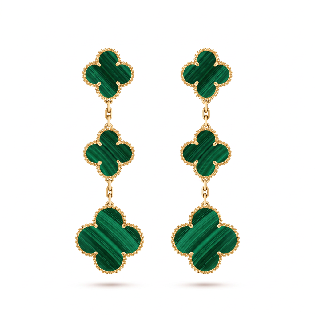 Magic Alhambra Malachite Clover 3 Motifs Drop Earrings