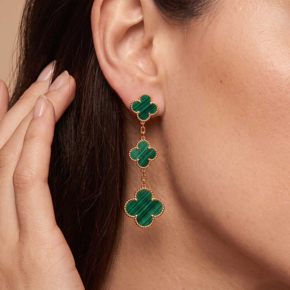 Magic Alhambra Malachite Clover 3 Motifs Drop Earrings