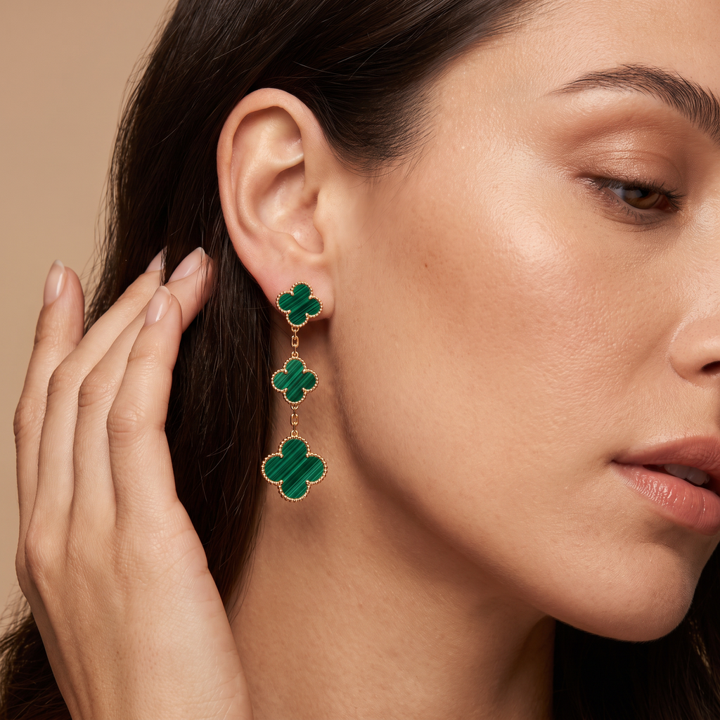 Magic Alhambra Malachite Clover 3 Motifs Drop Earrings