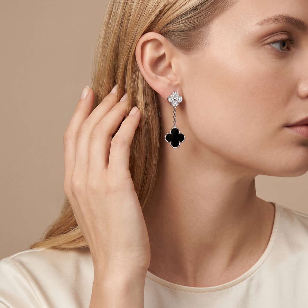Magic Alhambra Onyx 2 Motifs Drop Earrings