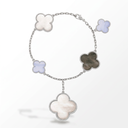 Magic Alhambra Pearl And Chalcedony Clover 5 Motifs Bracelet