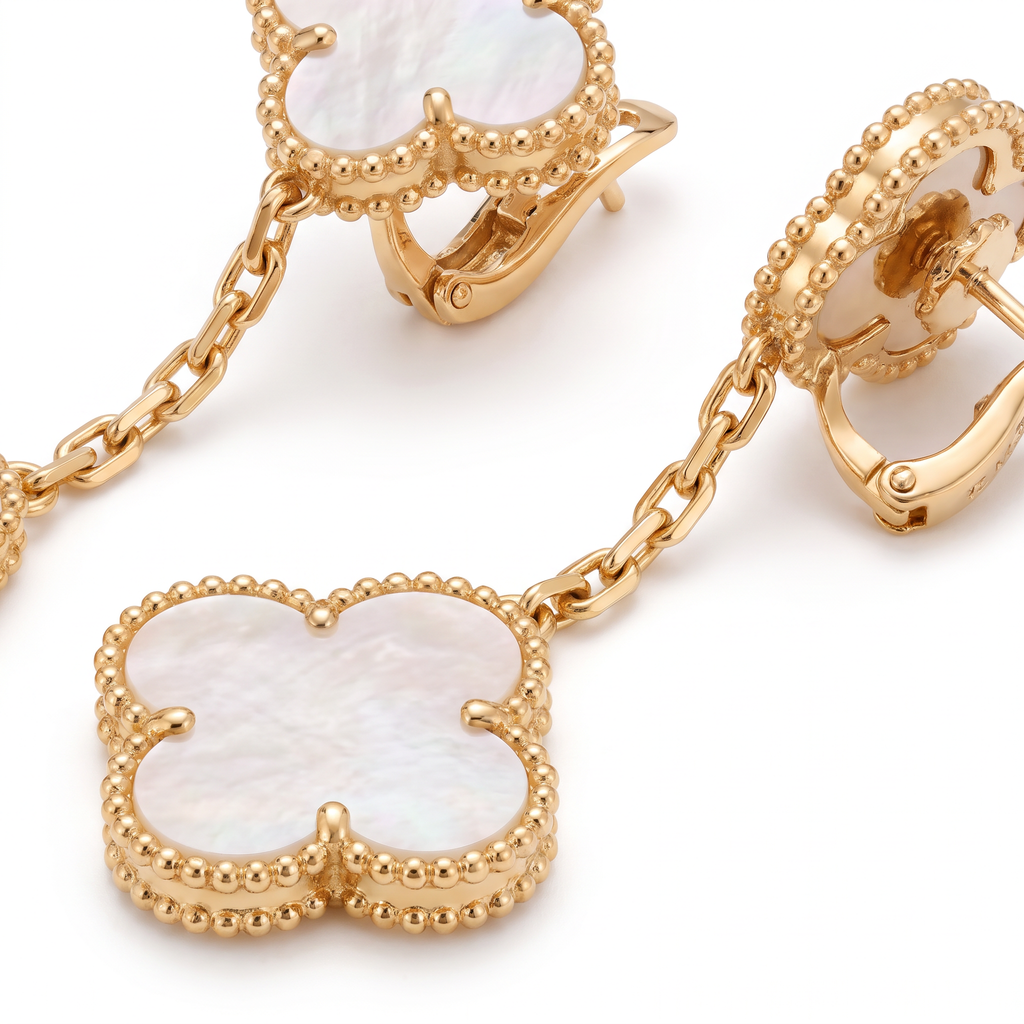 Magic Alhambra White Mother Of Pearl Clover 2 Motifs Earrings
