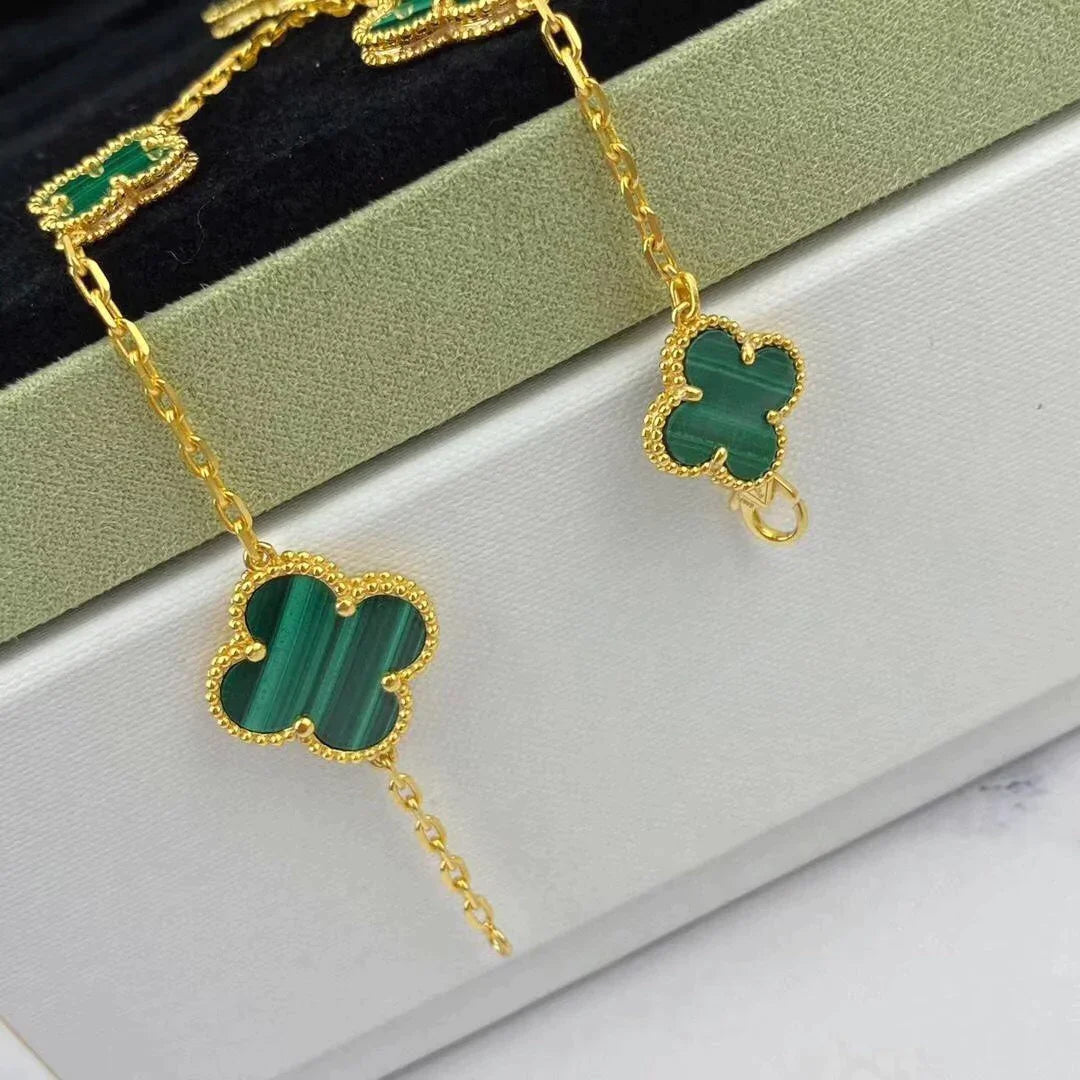 Gold Clover Bracelet for Women Malachite 5 Motif Dangle Gift Jewelry