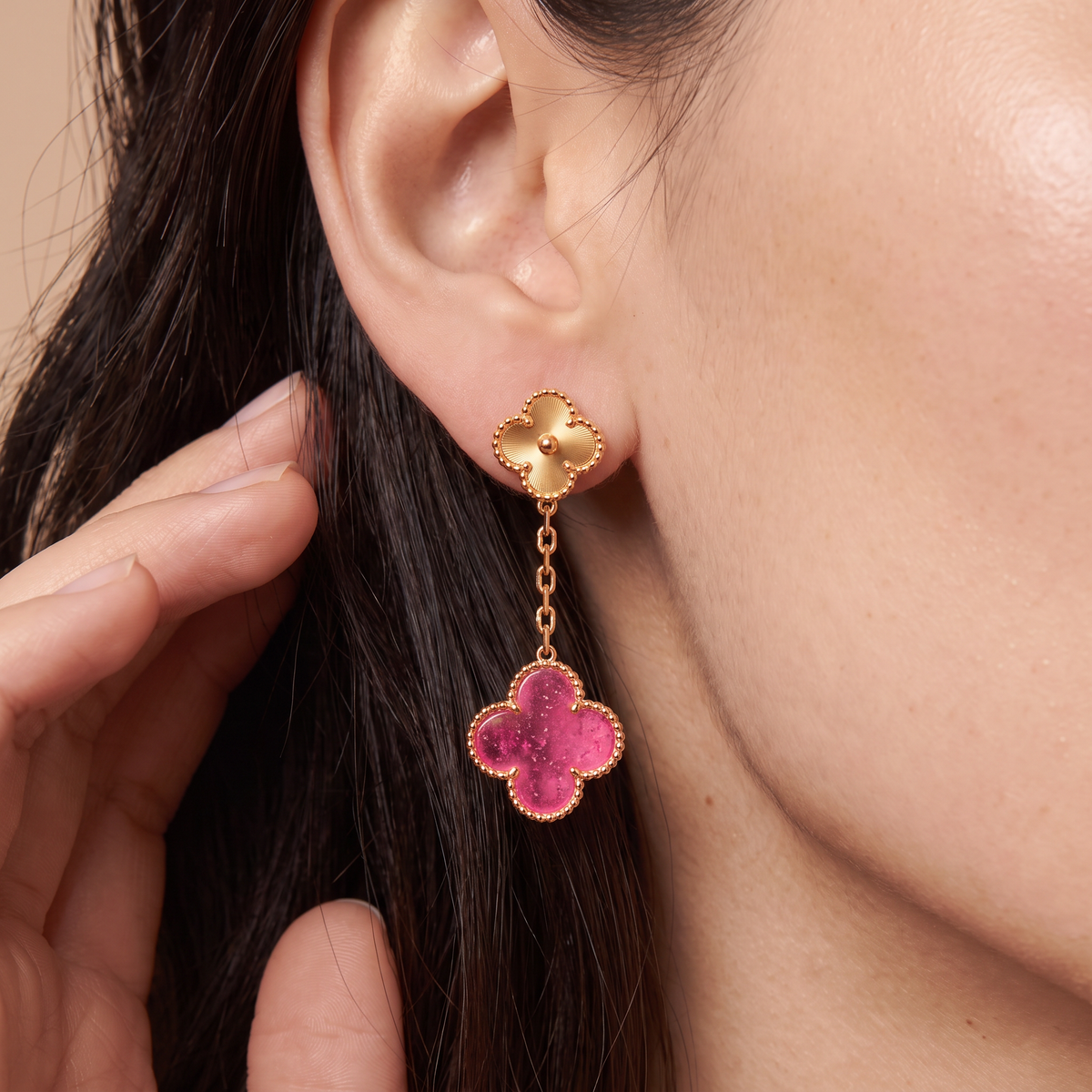 Magic Lucky Pink Enamel Motifs Drop Earrings