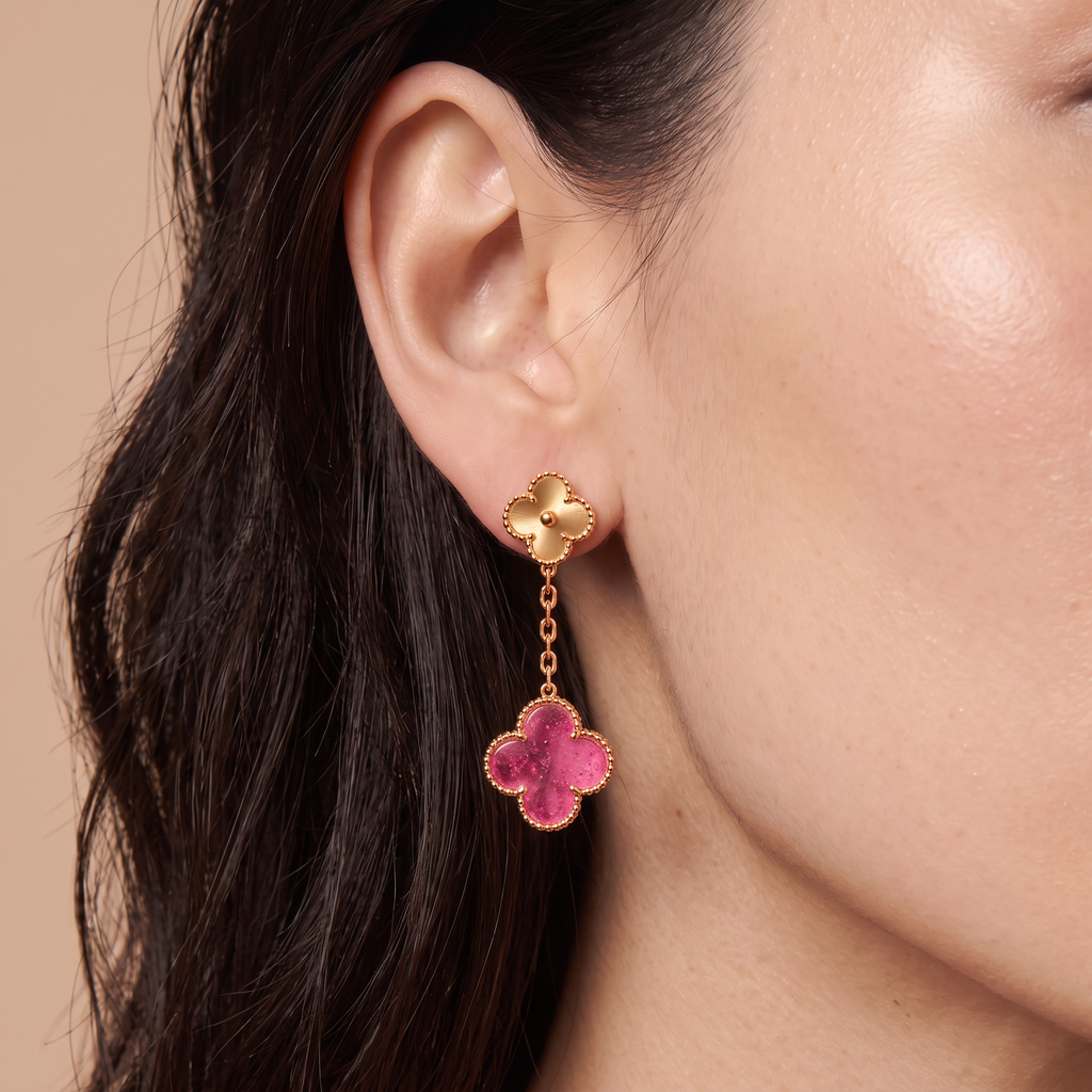 Magic Lucky Pink Enamel Motifs Drop Earrings