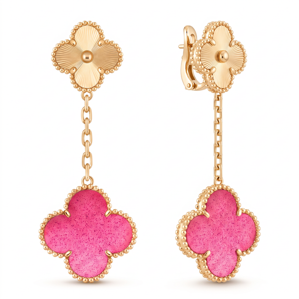 Magic Lucky Pink Enamel Motifs Drop Earrings