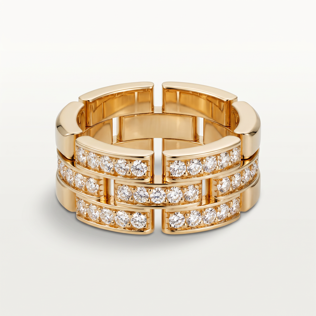 Maillon 3 Row Half-Paved Ring