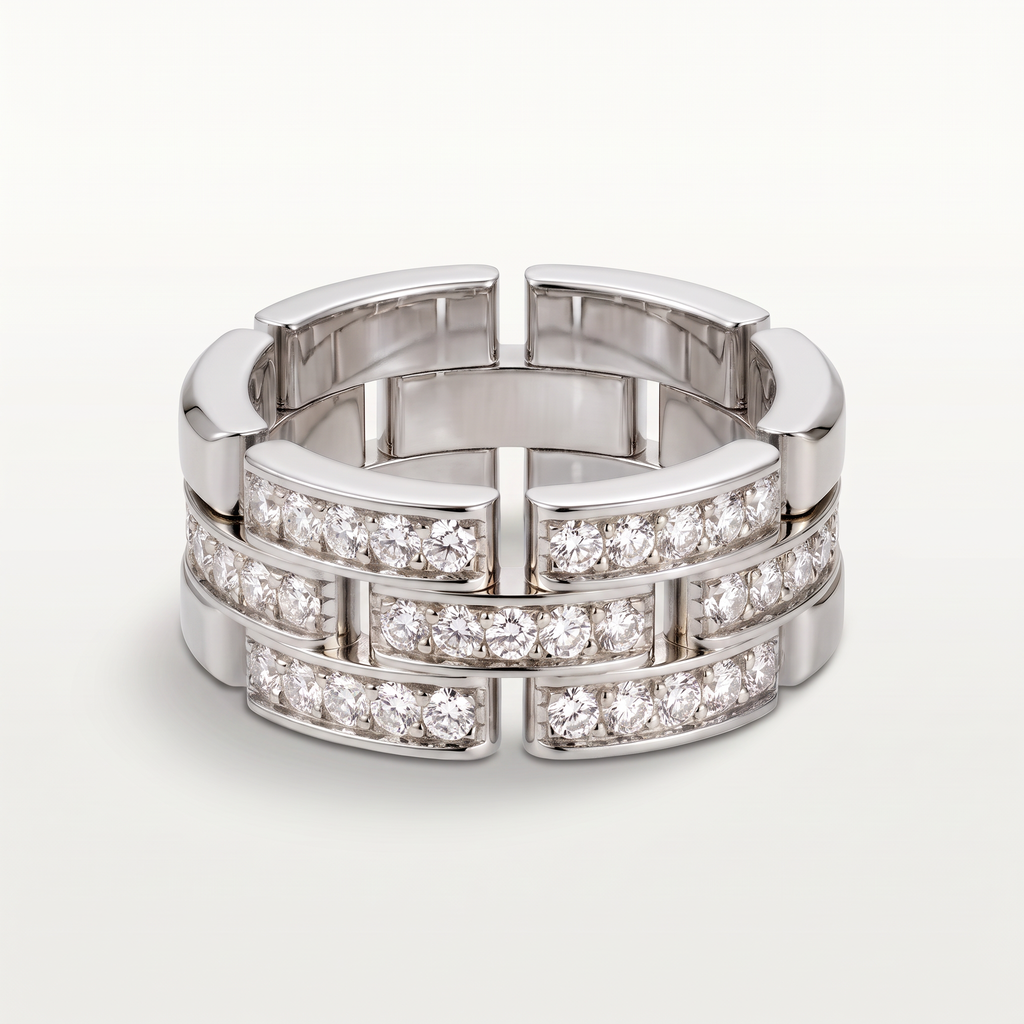 Maillon 3 Row Half-Paved Ring