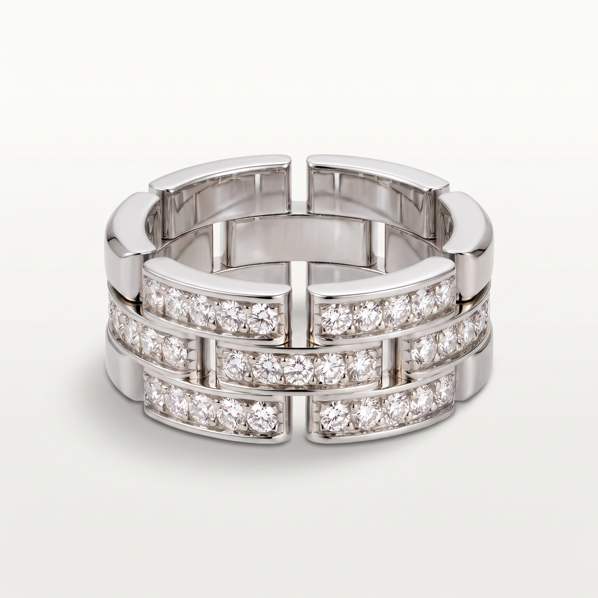 Maillon 3 Row Half-Paved Ring