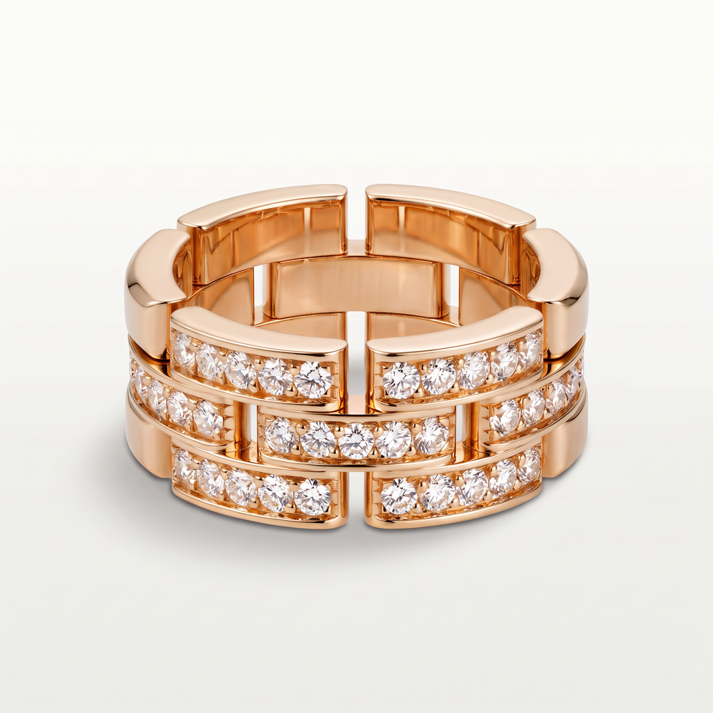 Maillon 3 Row Half-Paved Ring