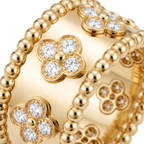 Medium Perlée Clover Diamonds Band Ring