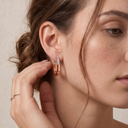 Medium T Lock Rose Tone Bi-Color Hoop Earrings