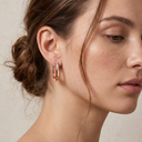 Medium T Lock Rose Tone Bi-Color Hoop Earrings