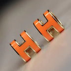Mini Pop H Earrings Orange Enamel Iconic H Design High Quality