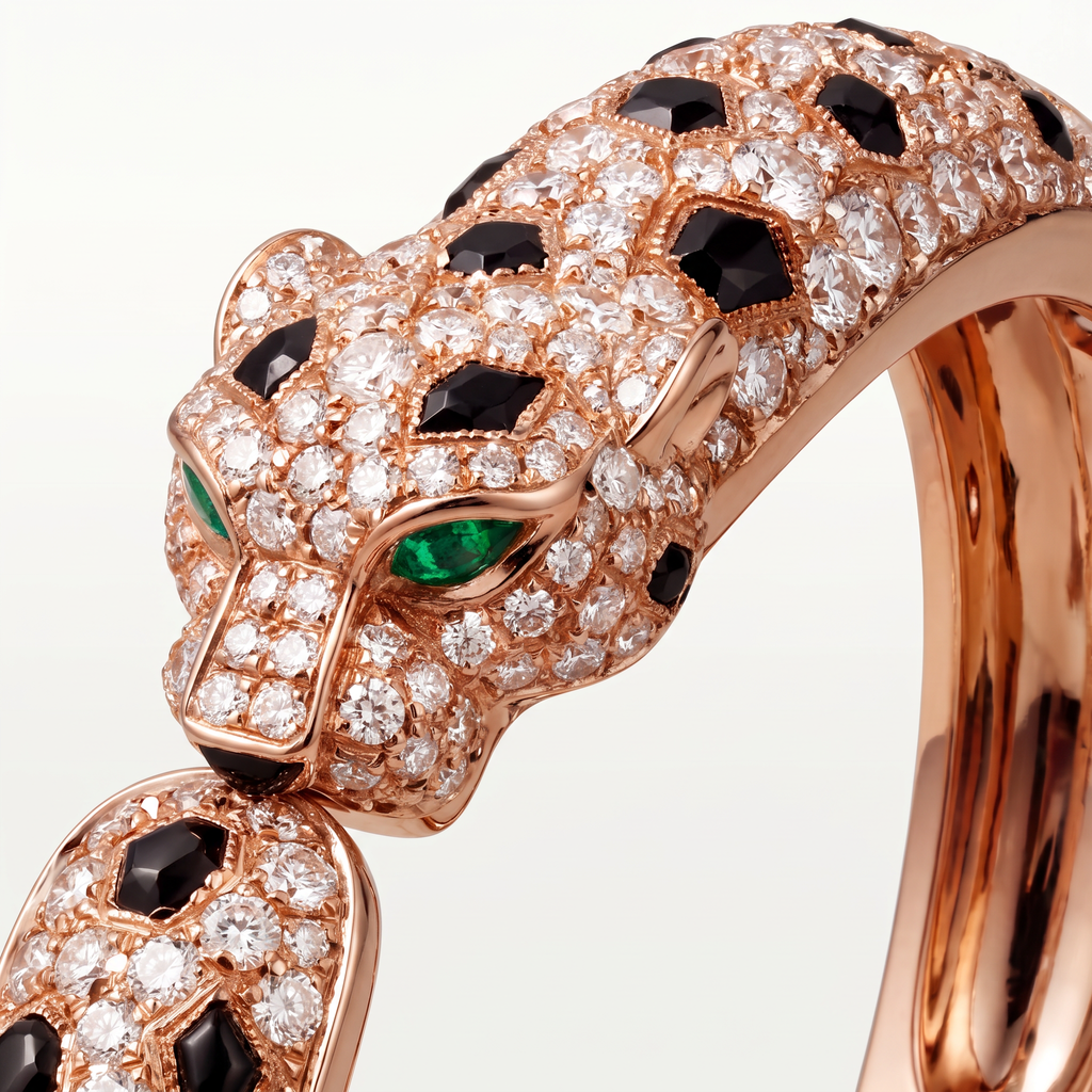 Panthère Head Half-Paved Medium Cuff Bracelet