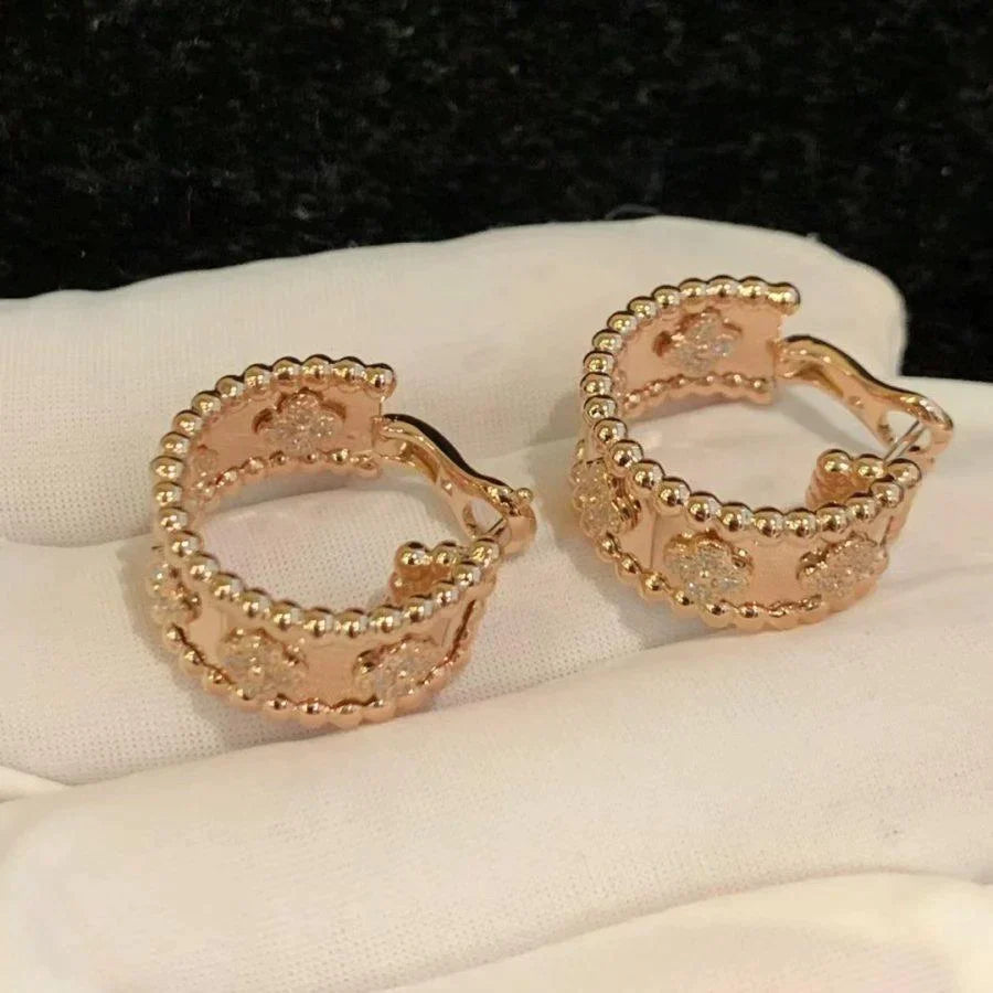 Perlee Earrings Diamond Clover Hoop Earrings High Quality
