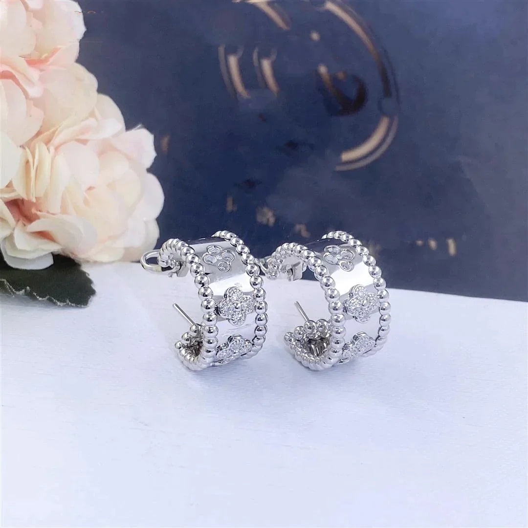 Perlee Earrings Diamond Clover Hoop Earrings High Quality