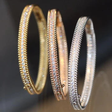 Gold Beaded Bracelet for Women Stacked Beaded with Cubic Zirconia Line Gift Jewelry