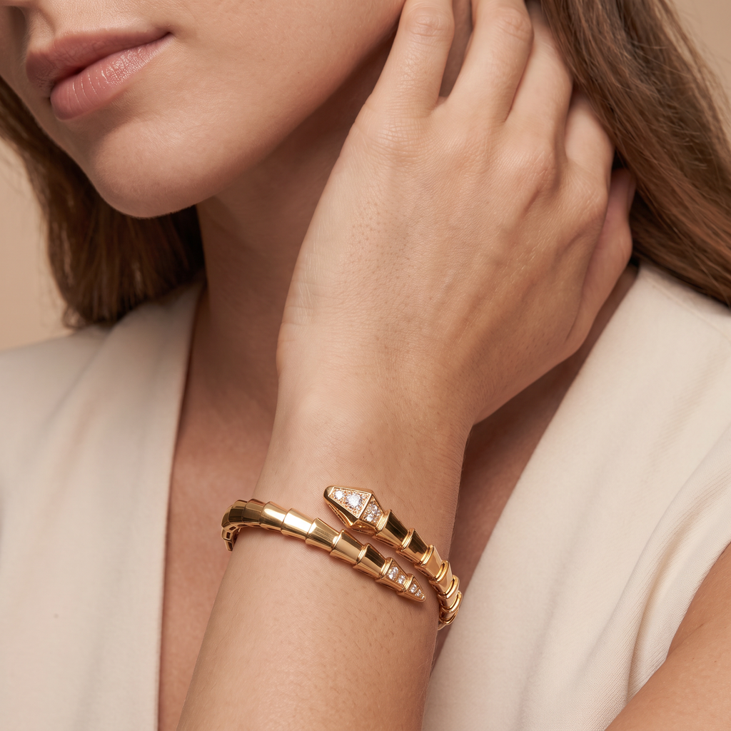 Serpenti Coiled Half-pavé Viper Bracelet