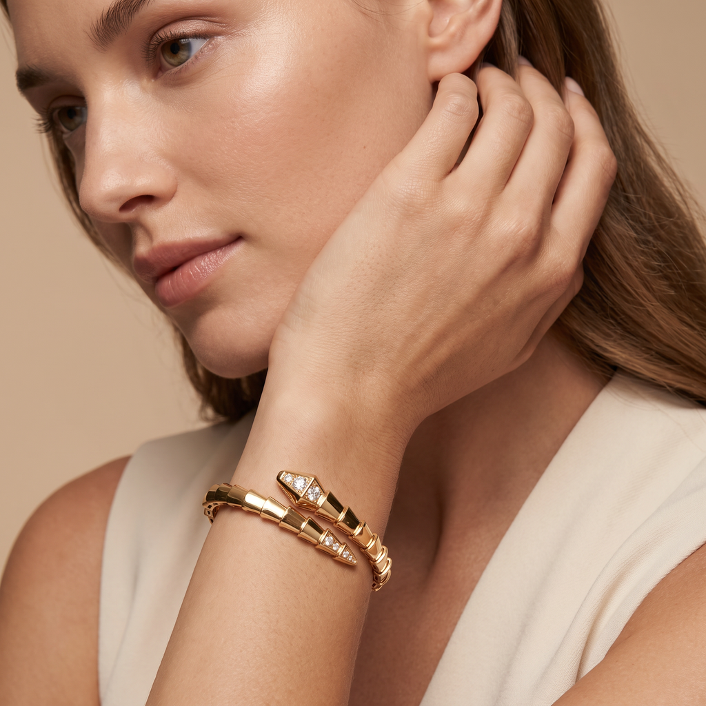 Serpenti Coiled Half-pavé Viper Bracelet