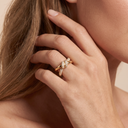 T Knot Half-Pavé Double Row Ring