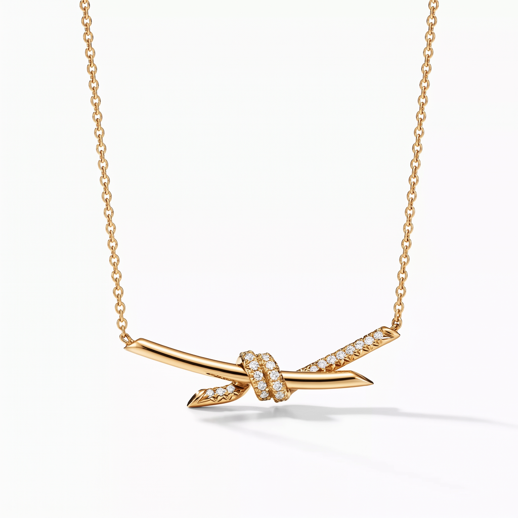 T Knot Half-pavé Pendant Necklace