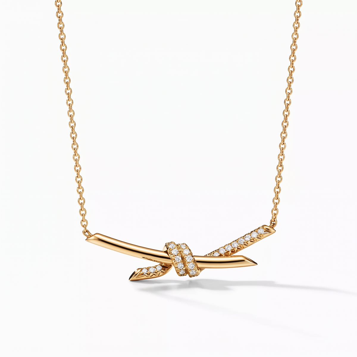 T Knot Half-pavé Pendant Necklace