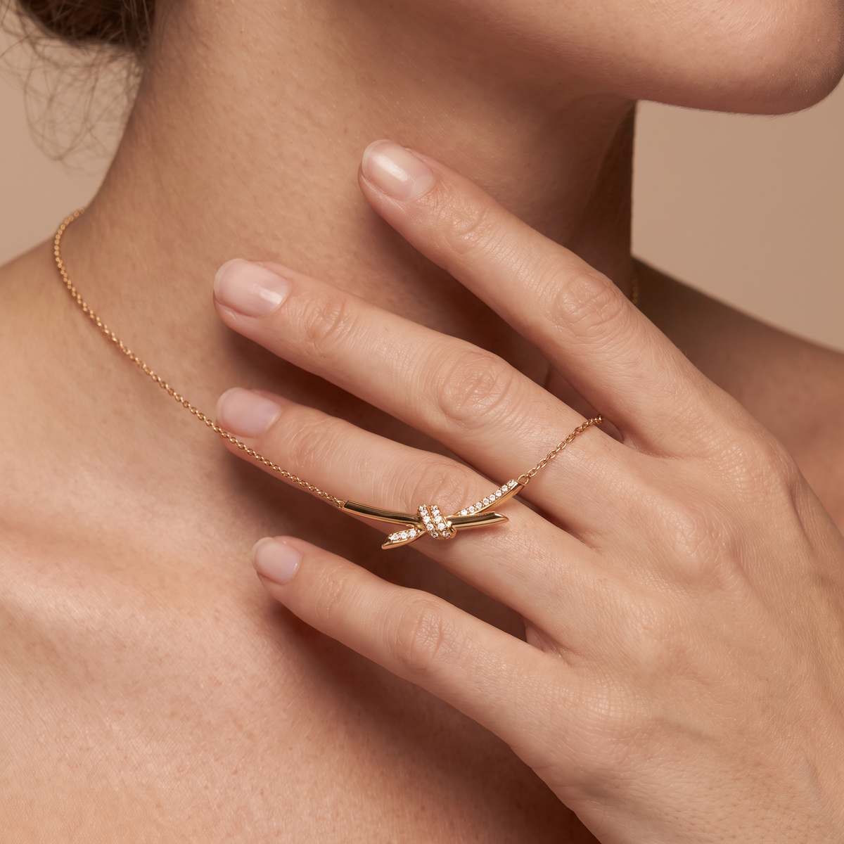 T Knot Half-pavé Pendant Necklace