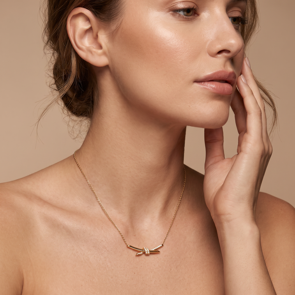 T Knot Half-pavé Pendant Necklace