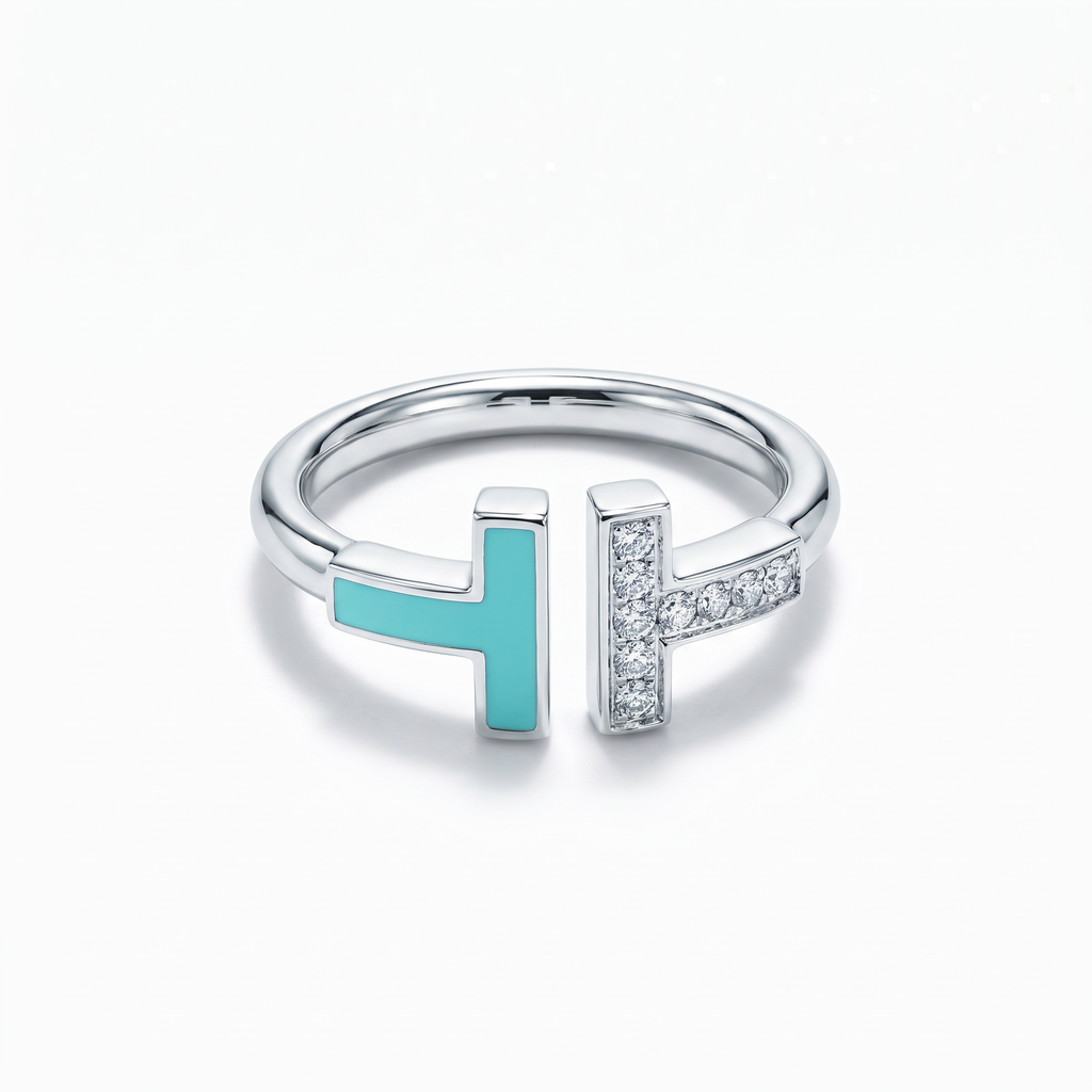 T Turquoise Half-Paved Wire Ring