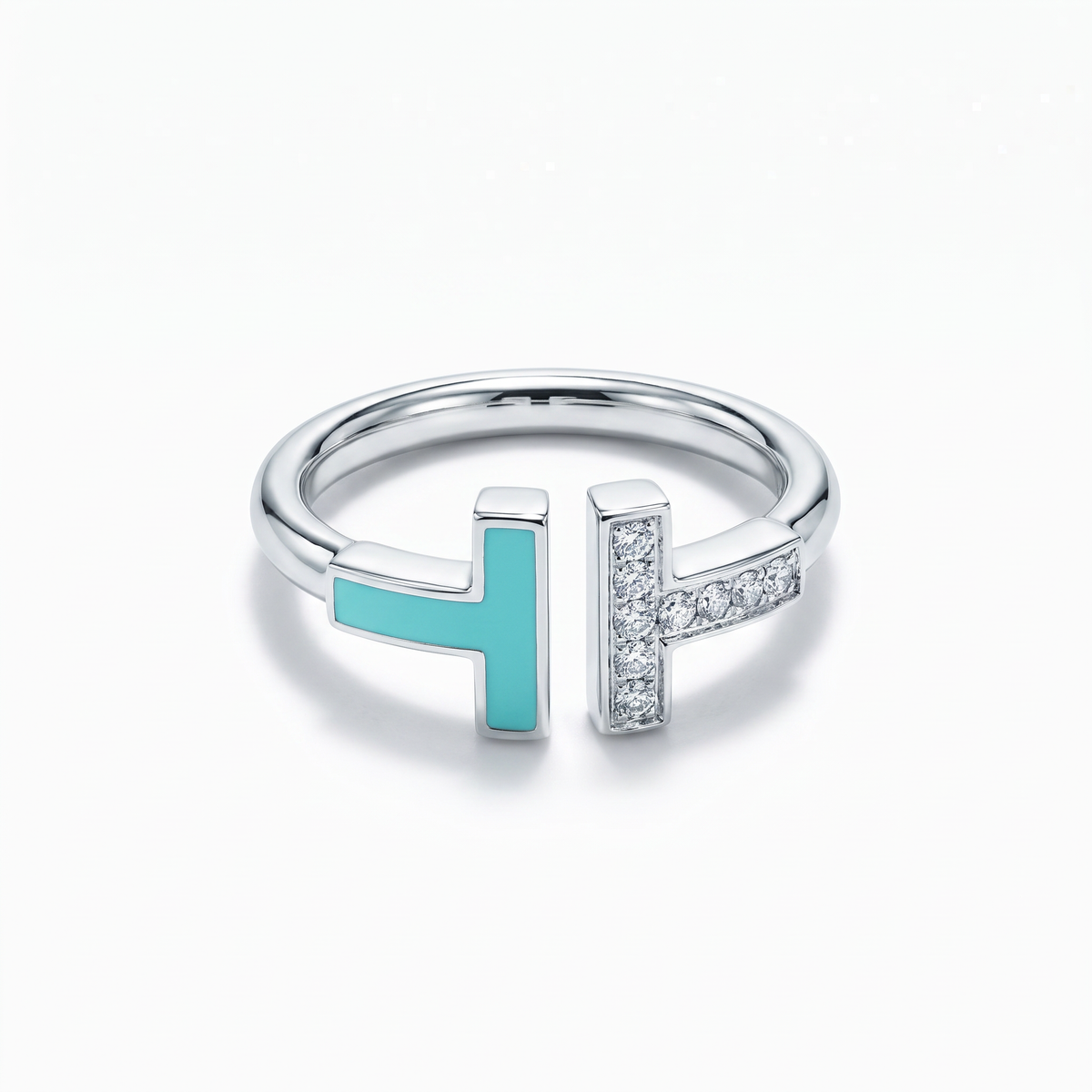 T Turquoise Half-Paved Wire Ring