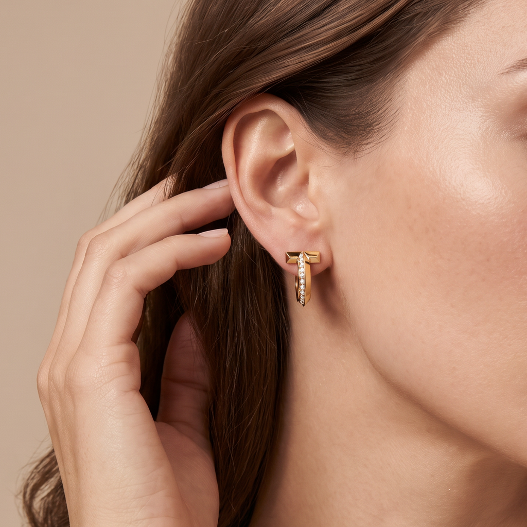 T1 Half-Paved Hoop Earrings