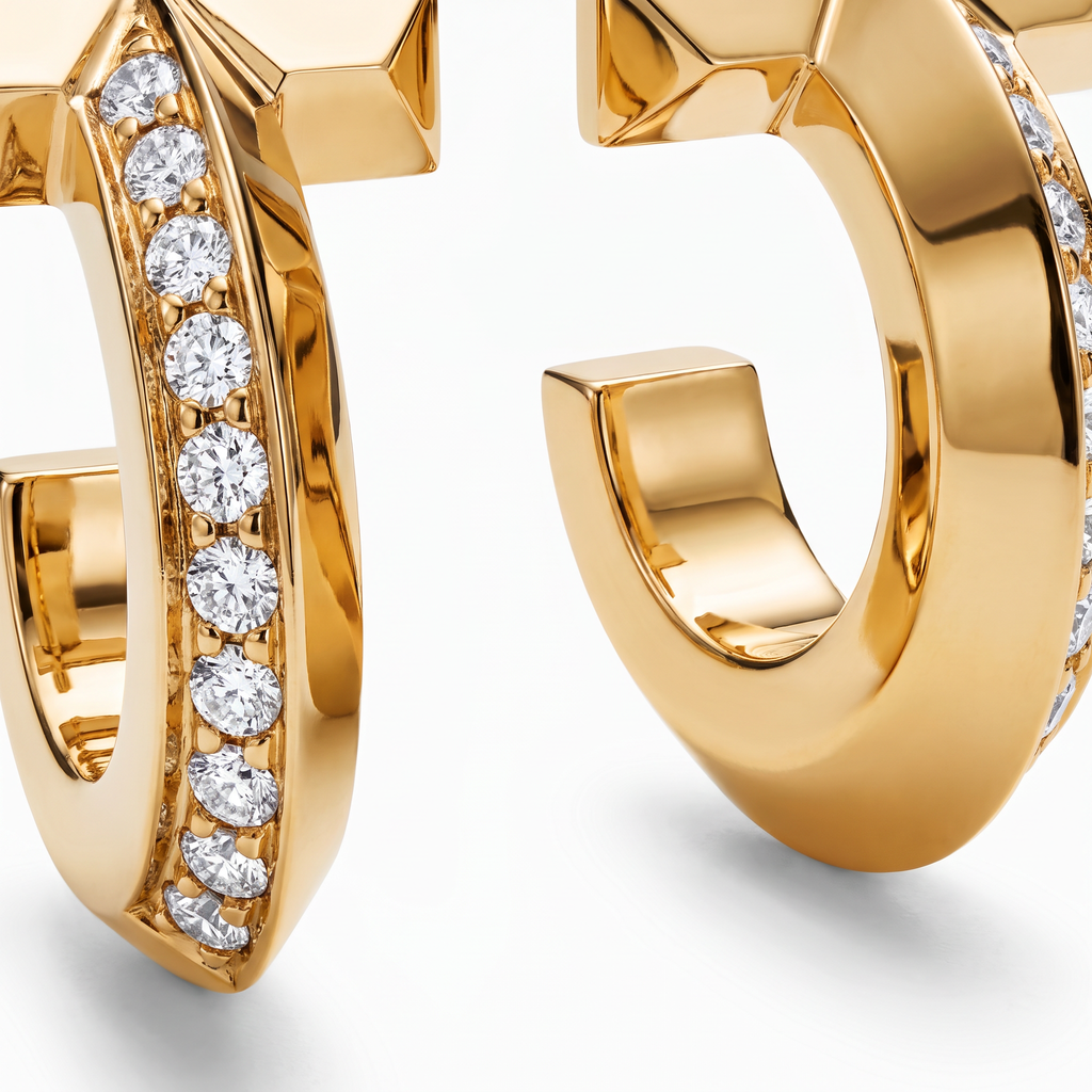 T1 Half-Paved Hoop Earrings