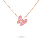 Two Butterfly Gemstone Paved Necklace