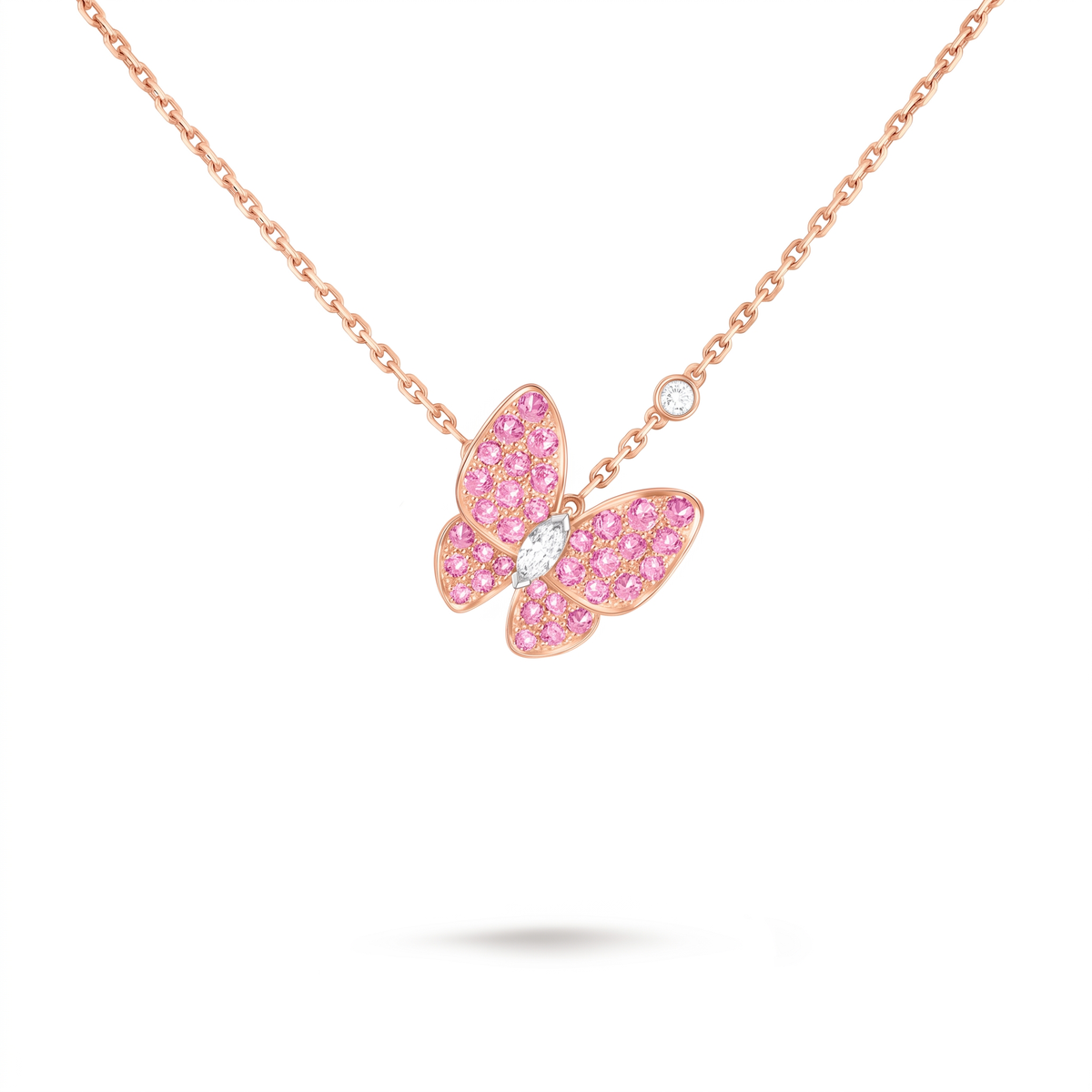 Two Butterfly Gemstone Paved Necklace