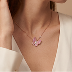 Two Butterfly Gemstone Paved Necklace