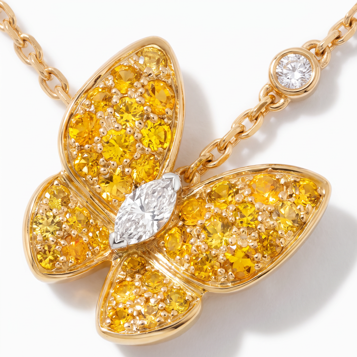Two Butterfly Gemstone Paved Necklace