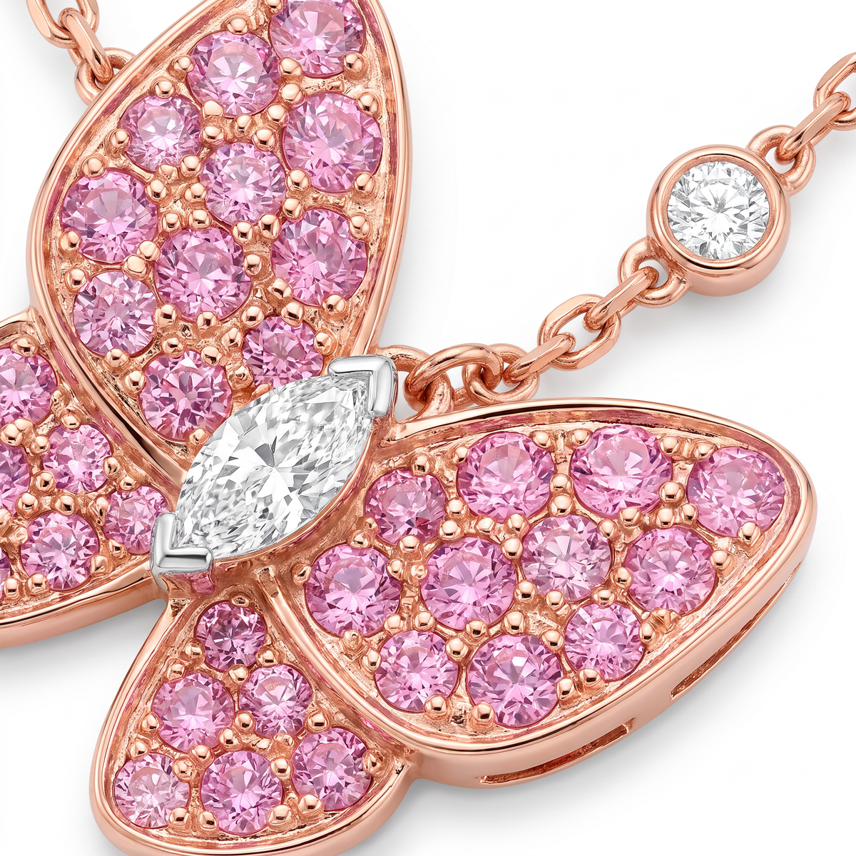 Two Butterfly Gemstone Paved Necklace