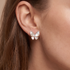 Two Butterfly Mother of Pearl Diamond Earrings