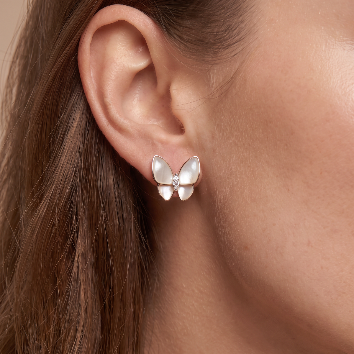 Two Butterfly Mother of Pearl Diamond Earrings