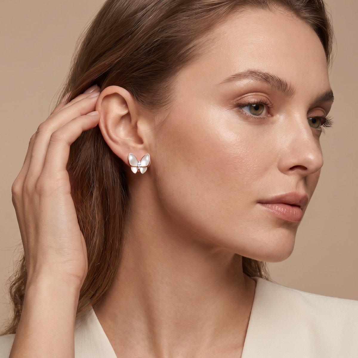 Two Butterfly Mother of Pearl Diamond Earrings