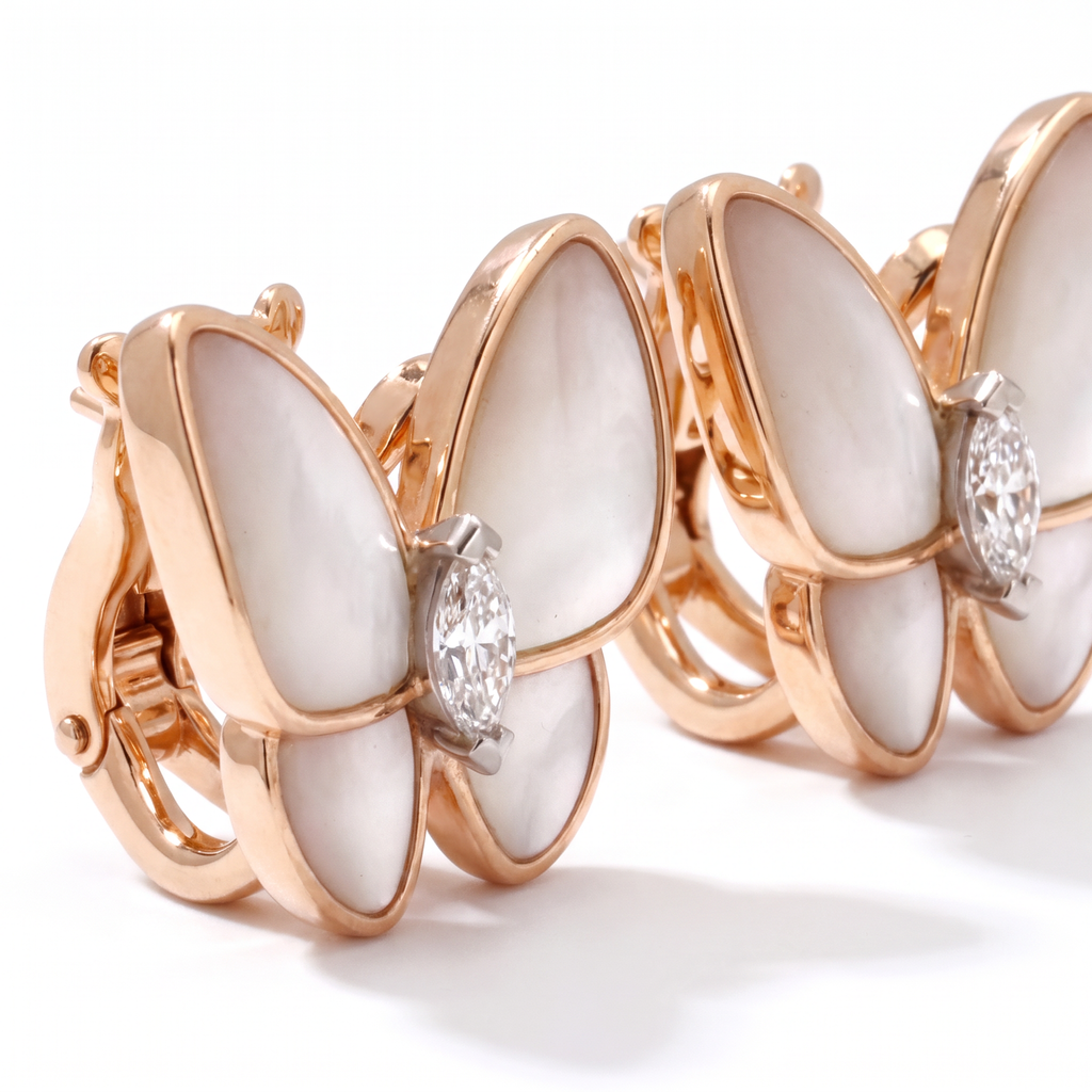 Two Butterfly Mother of Pearl Diamond Earrings