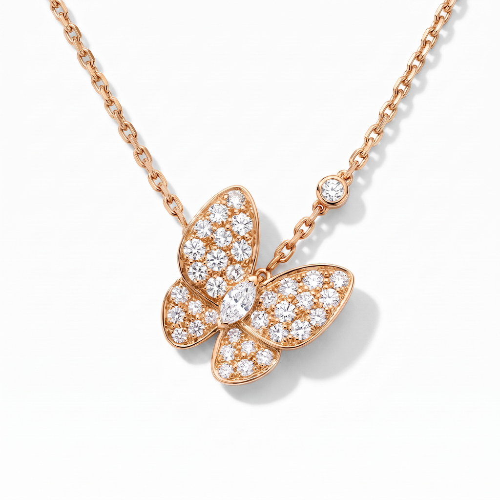 Two Butterfly Paved Necklace