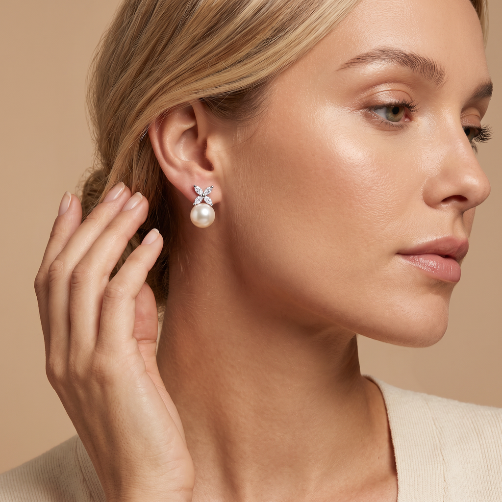 Victoria Pearl And Diamond Earrings