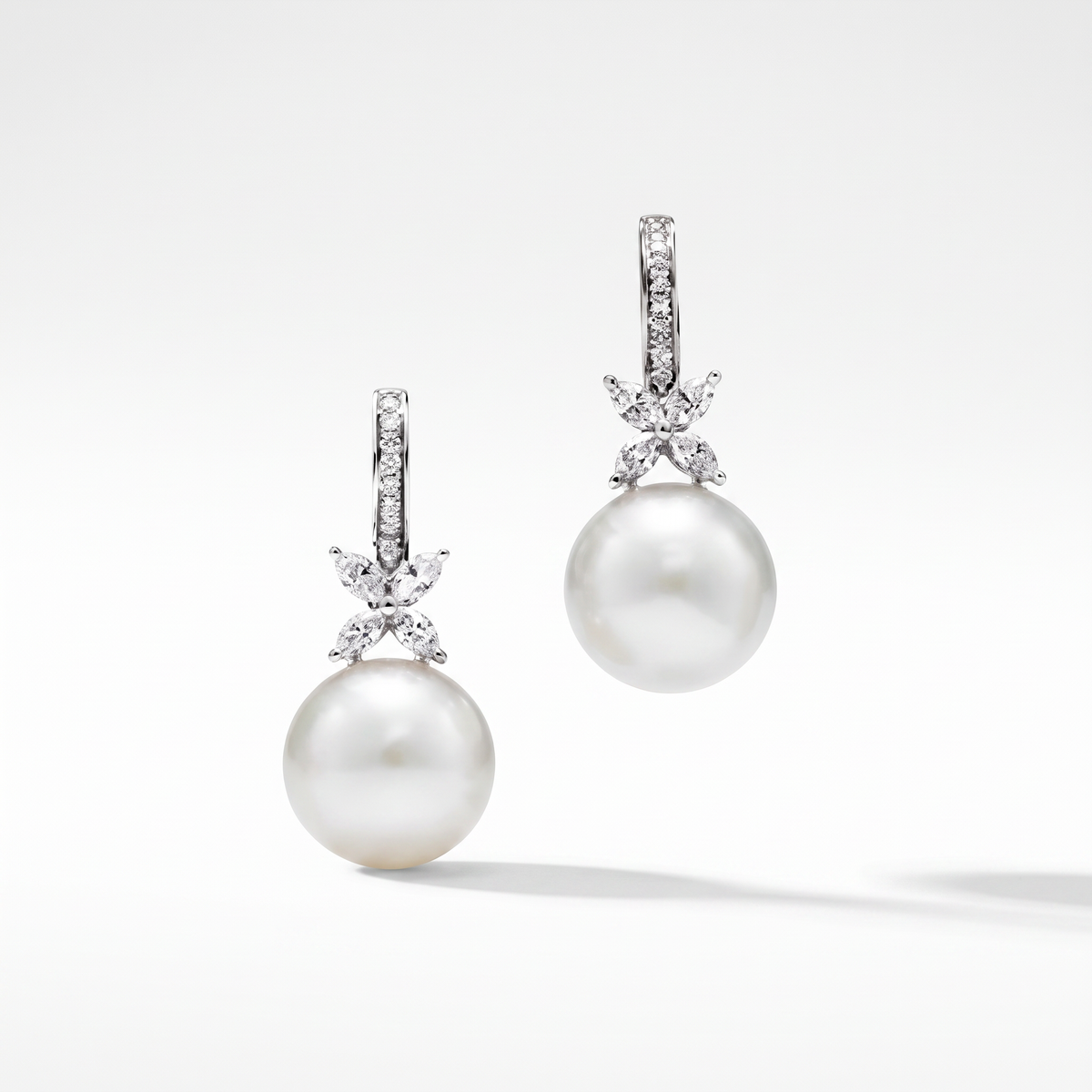 Victoria Pearl And Diamonds Drop Earrings