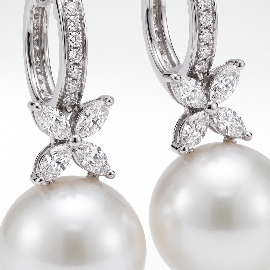 Victoria Pearl And Diamonds Drop Earrings