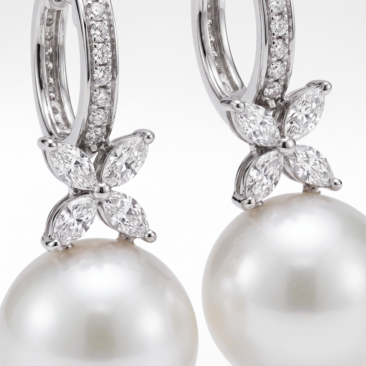 Victoria Pearl And Diamonds Drop Earrings