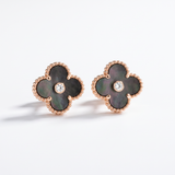 Vintage Alhambra Black Pearl 1 Diamond Clover Earrings